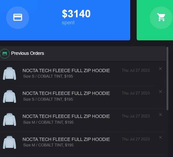 Recent success from a member who copped 4 Nocta Tech Fleece Hoodies from the initial drop. With these hoodies selling at $350 USD, this member netted an estimated net profit of $620! React with 🍁and receive a special 🎁 in your DMs 👀