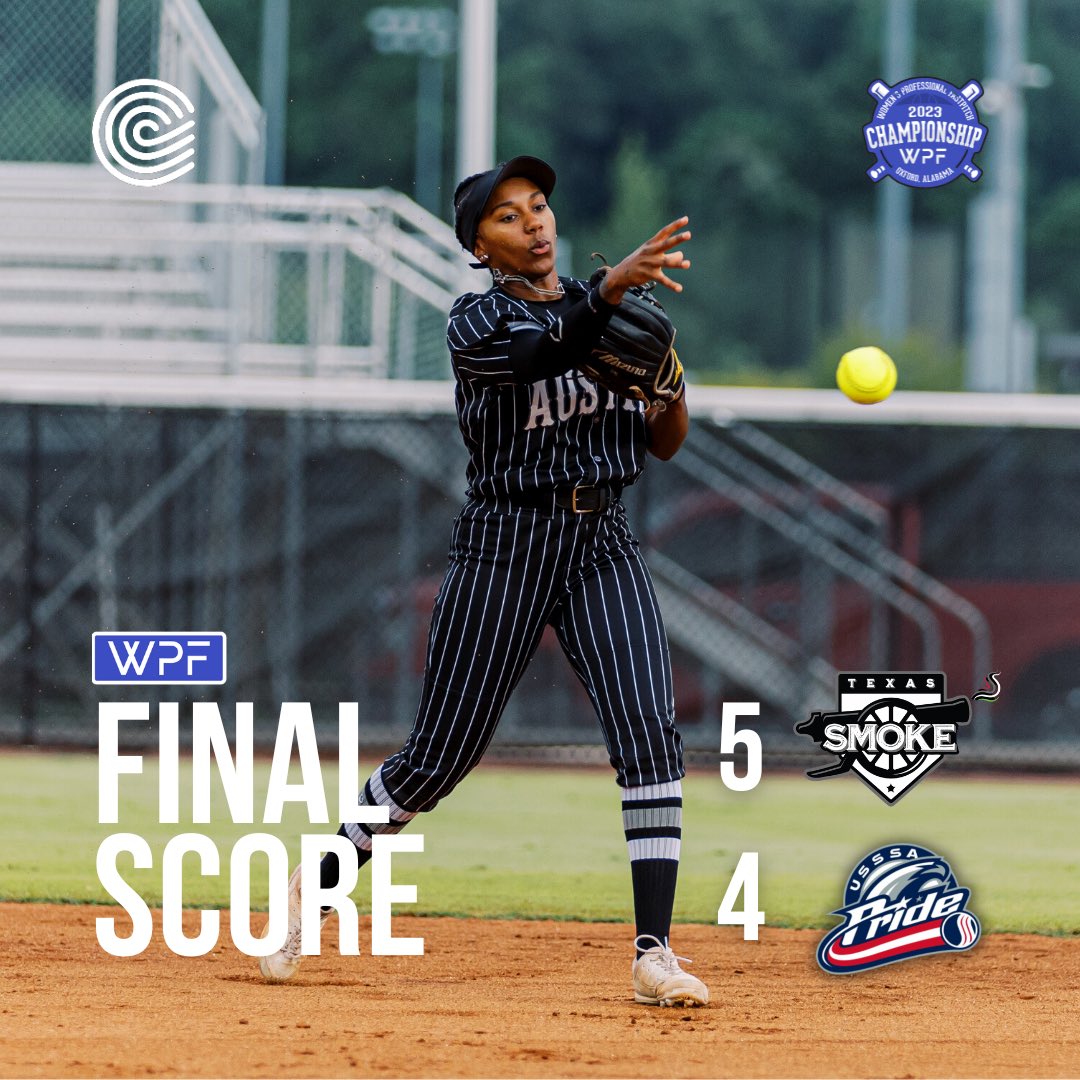 wprofastpitch's tweet photo. Janae Jefferson and the Smoke defeat the Pride in Game 1 of the Championship Series! 💥💨

𝗙𝗶𝗻𝗮𝗹 𝗦𝗰𝗼𝗿𝗲⤵️
@thetexassmoke 5
@USSSAPride 4

Game Stats📊 https://t.co/j6rj2MLqDp

See you back tomorrow night for Game 2 @ 7pm CT on https://t.co/AbQclgGiXJ! https://t.co/Zw8Lfv3eC4