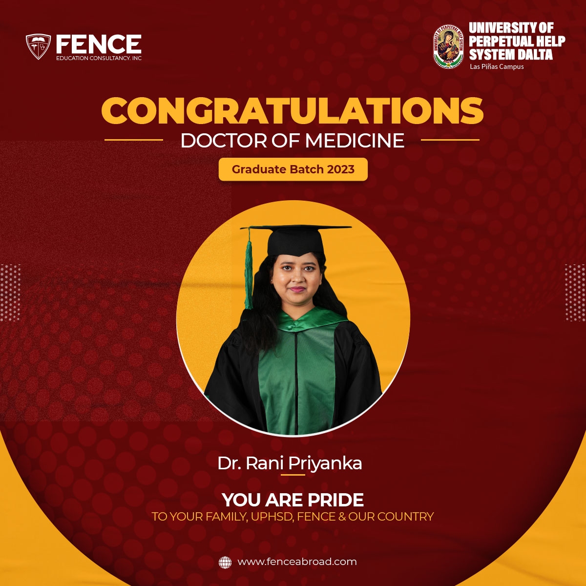 fence_education's tweet photo. Congratulations Doctor of Medicine Graduates - 2023.... Wish you all Success.....
.
.
#uphsdgraduation #mbbsgraduation #mbbsinphilippines #mbbsinabroad #studymbbsinphilippines #studyabroad #studyinphilippines #mbbsadmission2023 #studymbbsinabroad #uphsd #fenceeducationconsultancy https://t.co/W6TwvwaU9X