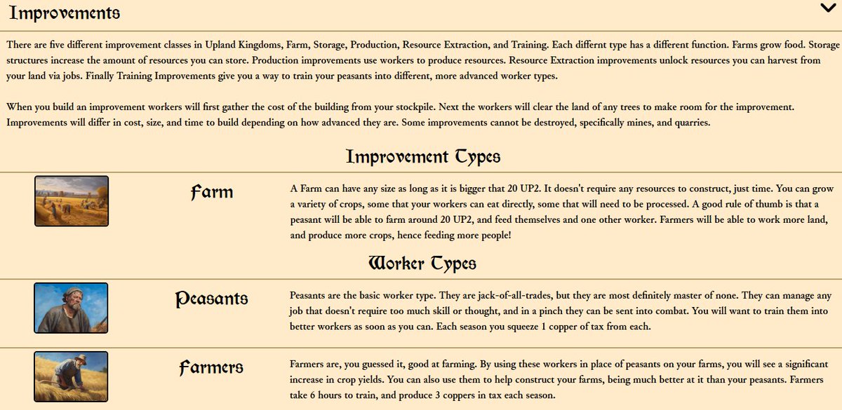UplandMetanomy's tweet photo. ๐๐ฅฝ๐ฆ๐ฉโ๐พ๐งบ๐๐ฅ๐ฅข๐ป๐ท๐บ๐ฅ๐๐๐ฅฉWorker Types, Farming, Crops
Each worker needs 5 food per season to prevent them from leaving. Some will require a luxury resources as well. Ale, Wine, Roast, or Pastries all count as luxuries. https://t.co/OkdYT7GU8P