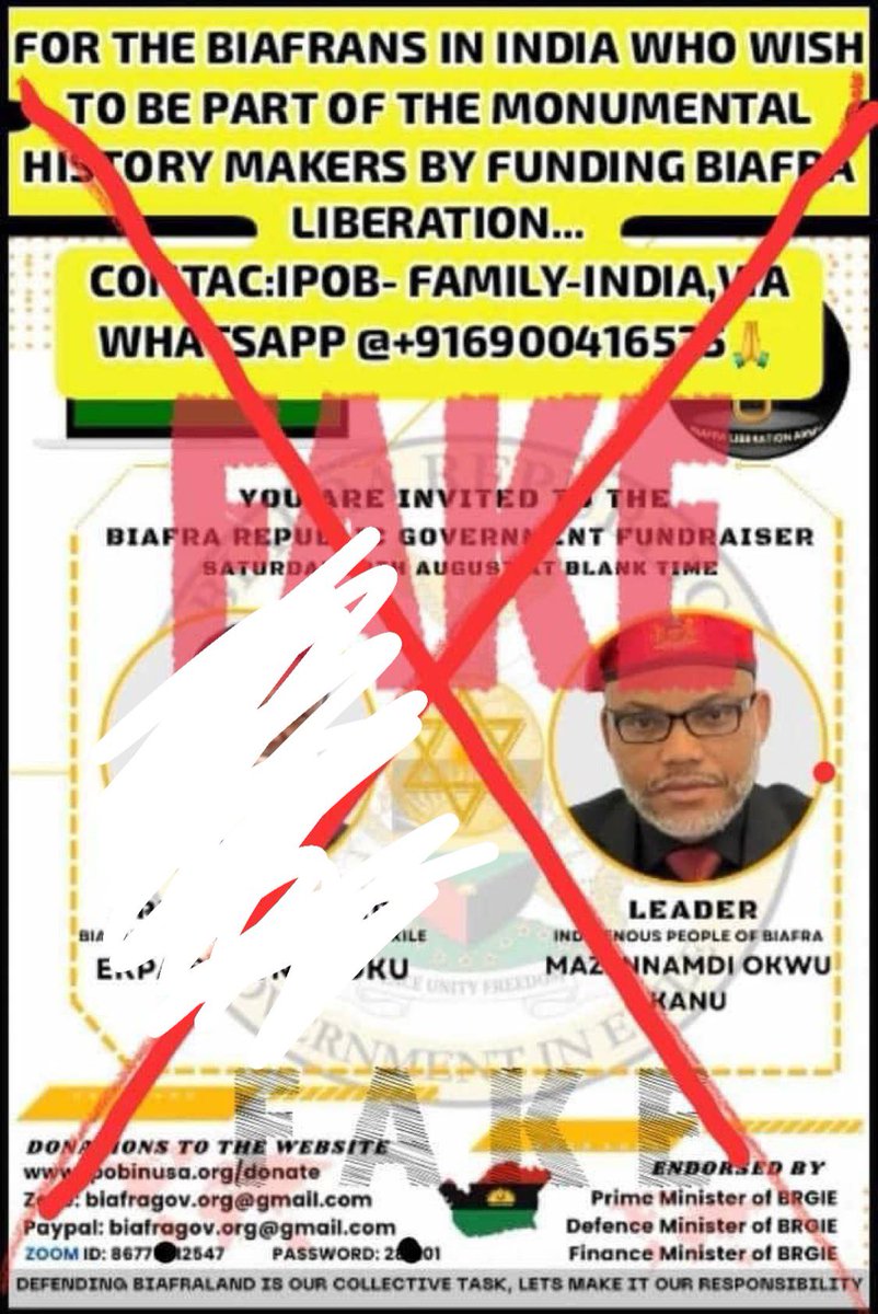 From the office of The Indigenous People of #Biafra. #India National Coordinator Egwim Frankline Okechukwu The Indigenous people of Biafra(#IPOB) India 🇮🇳 , 12/08/2023 To Whom It May Concern, RE: Unauthorized Fundraising Activity and Impersonation of #IPOB Leadership I am…
