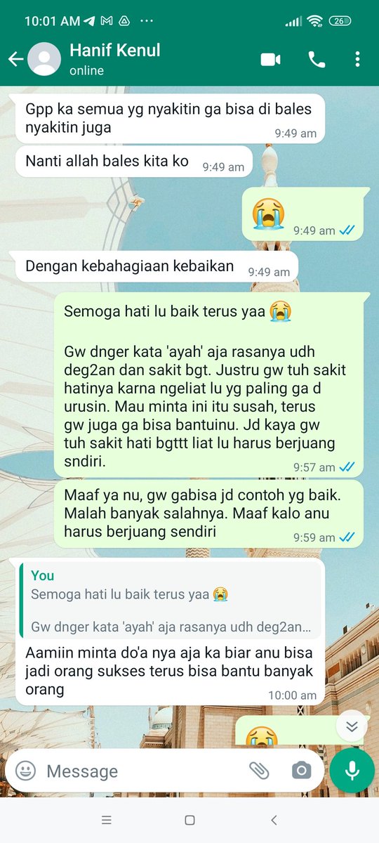 Another level of pain 💔 liat ade gw yg dr kecil berjuang sndiri. Terus dia kaya yg bener2 maafin org2 yg udh nyakitin dia terutama bokapnya. Gw bacanya patah hati dan sedih bgt ya Allah 😭😭😭😭😭

Semoga Allah berkahi hidup kamu yaaa nu dan Allah jaga selalu 😭😭😭😭😭😭