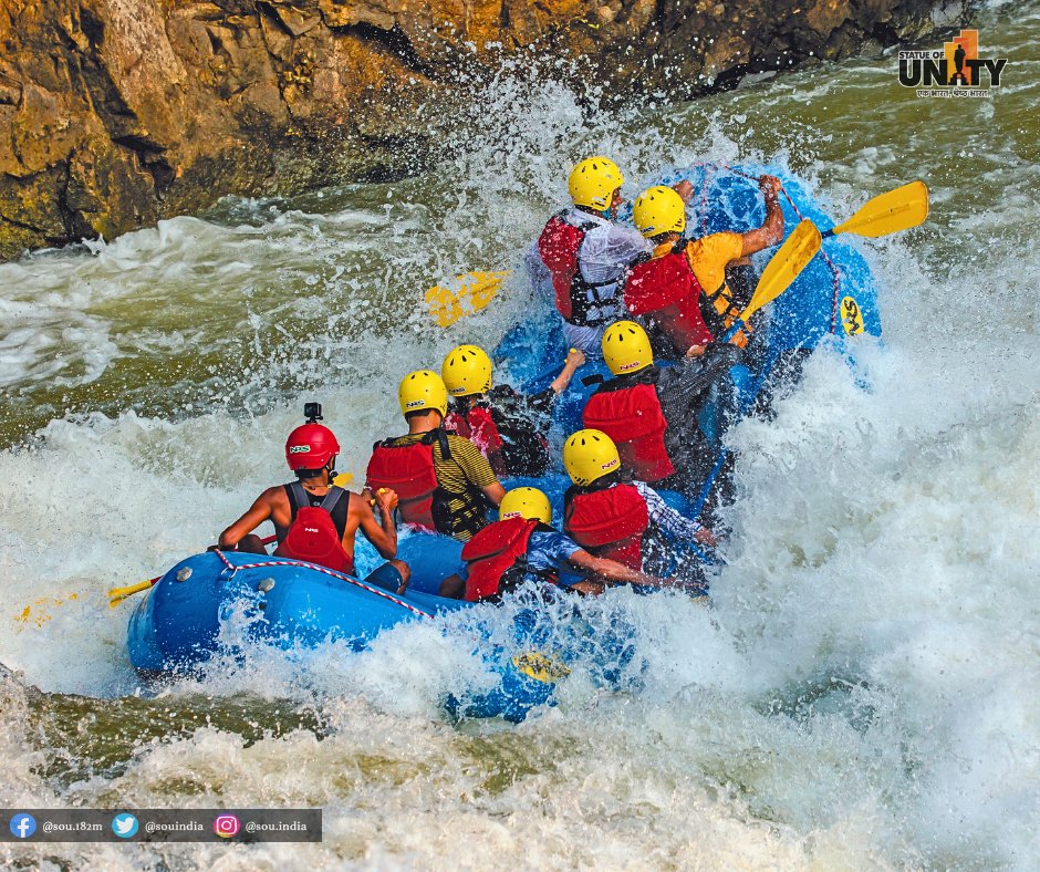 souindia's tweet photo. Ride the Rapids, Embrace the Adventure! 

Experience the Thrills of #RiverRafting near the #StatueofUnity, where the mighty Narmada becomes your guide on a journey through nature's grandeur.🌊 #RiverRapids https://t.co/bvb7cFykIv