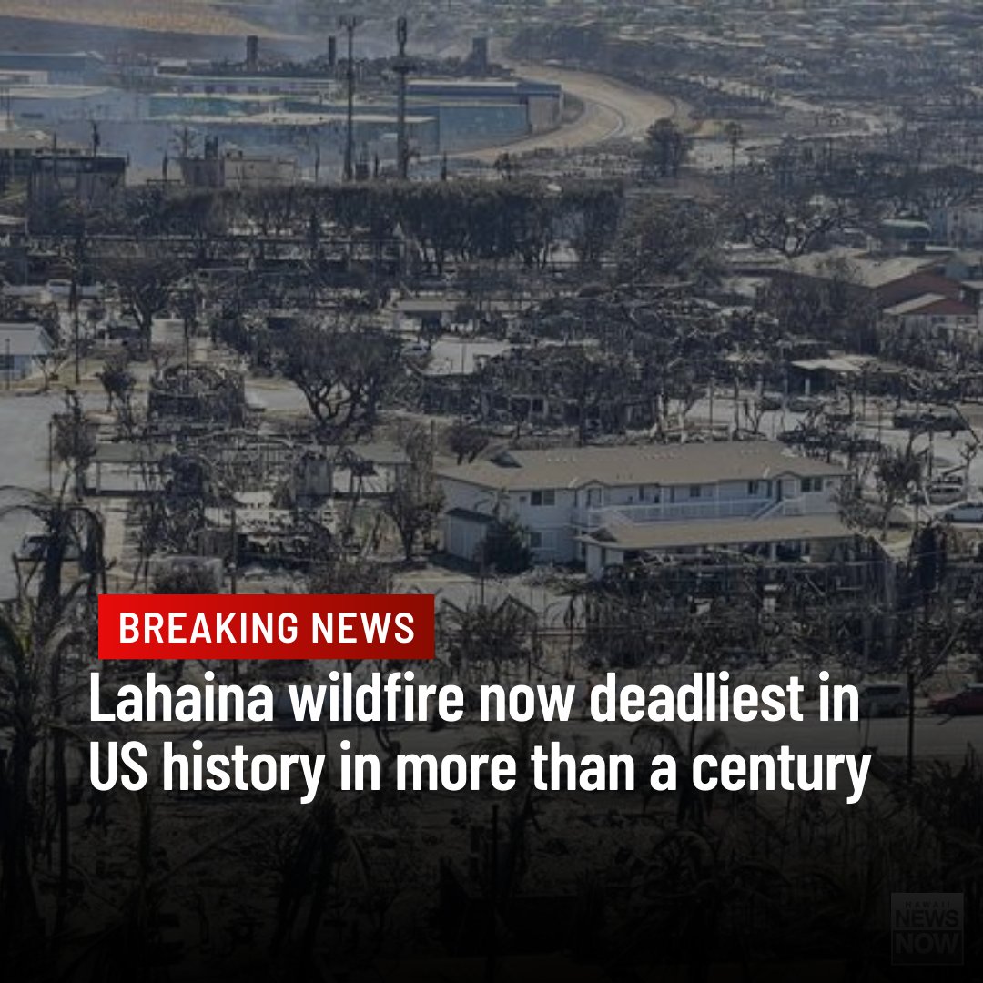 HawaiiNewsNow's tweet photo. The increase in deaths, up from 80 on Friday, means the disaster is the deadliest wildfire in the US in more than a century. “It’s going to continue to rise, I’m going to brace people for that,” Green said, at a news conference. 

Head to https://t.co/dIWf9k2OVW #hinews #hnn https://t.co/aPNAfLad4J