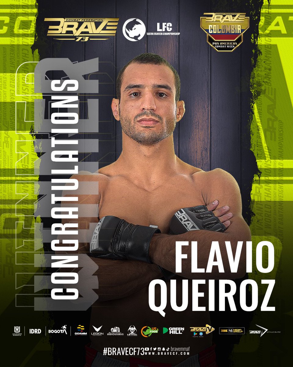 bravemmaf's tweet photo. Official Result:

Flavio Queiroz def. Zach Makovsky via KO - 2:03 - Round 2

[#BRAVECF73 #MMA #Bogota #Colombia] https://t.co/VQ1B7oOOhH
