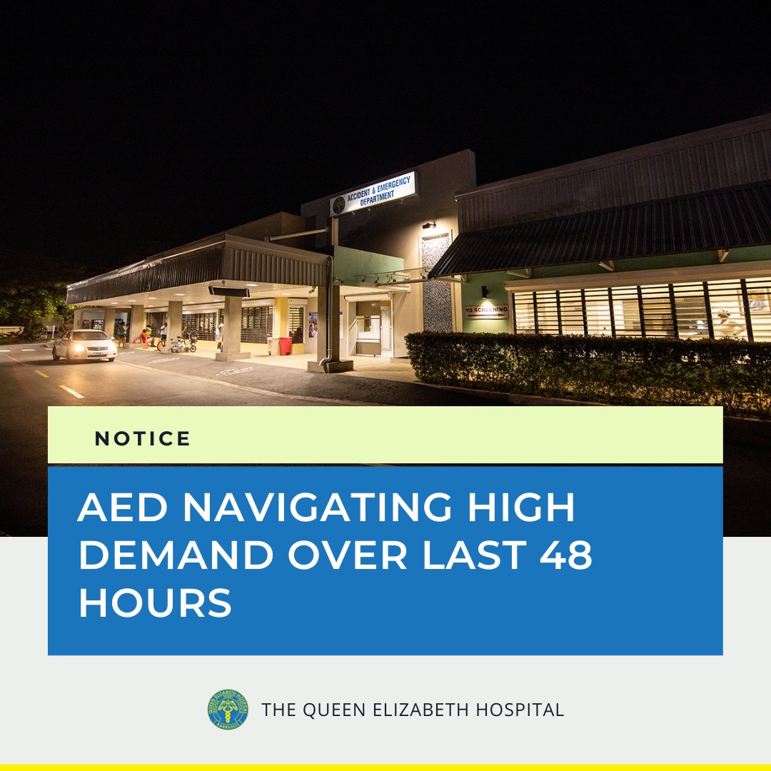qehconnect's tweet photo. #QEHPublicNotice: The AED is navigating a surge in cases over the last 48 hrs. Those with non-life-threatening conditions are asked to visit the SWS Polyclinic, as wait times for non-urgent cases may be affected. We do apologise for any inconvenience during this period in AED. https://t.co/P8QZlQVv6Y