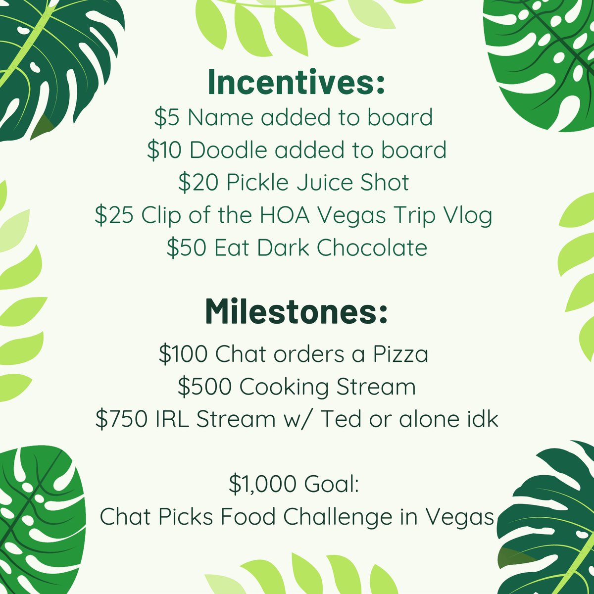 JustenTymes's tweet photo. Here's the list of incentives and milestone for this weekend's stream charity event! Come join in and watch the chaos @ https://t.co/eurOlna2bw https://t.co/WmJ5jDDe6E