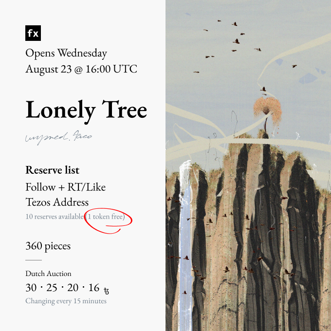 Hey there! Want to snag a spot in the RL for #LonelyTree? 🫂 FOLLOW me (Fear not, I'm just a fellow art enthusiast) 💖 Sprinkle some RT and LIKE on this tweet (because honestly, who doesn't love a good ol' RT-Like combo?) 💎 Drop your TEZ ADDRESS in the comments A thread 👉🧵
