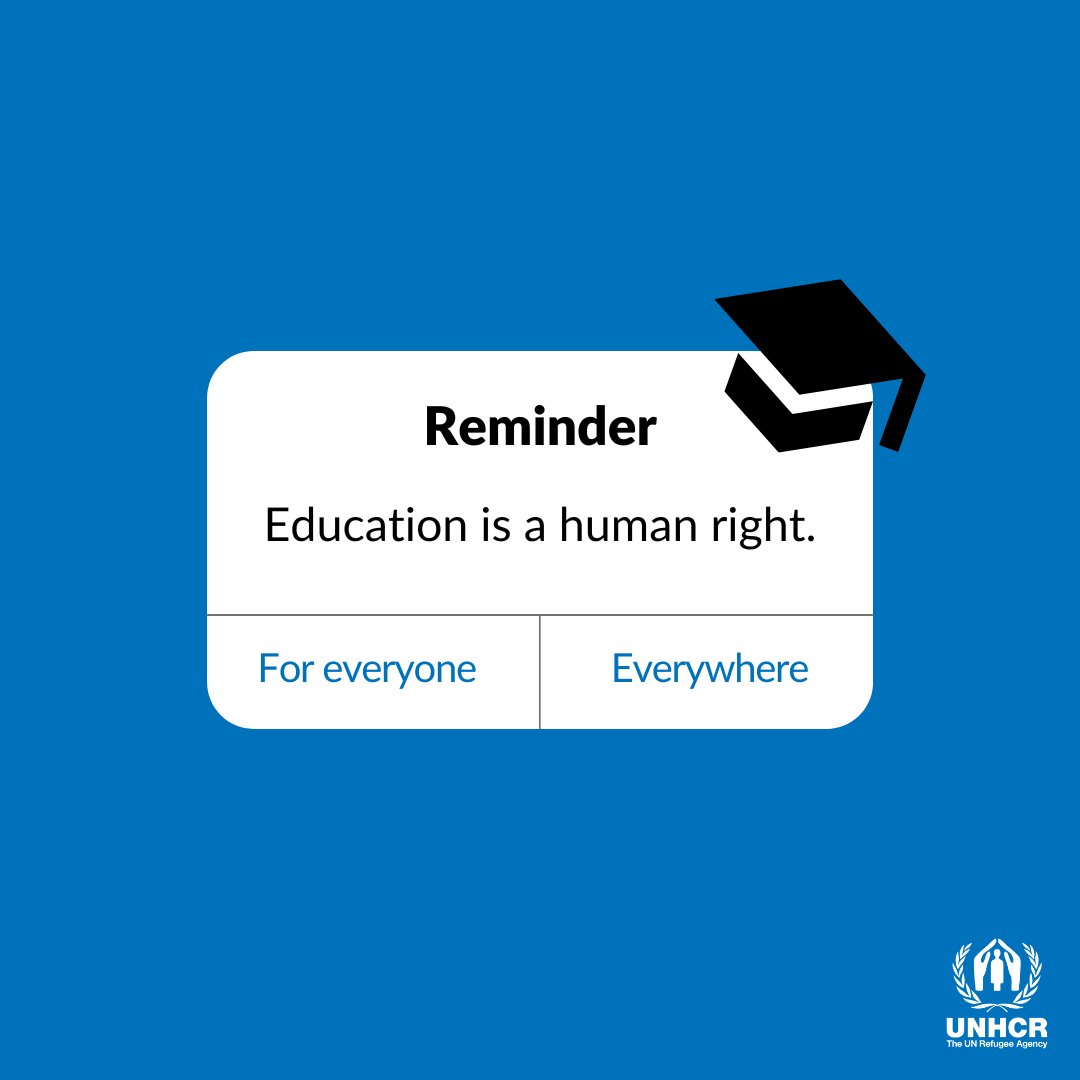 Elementary school.
Secondary school.
Higher education.

Refugees must be included in national education systems, every step of the way. #RightToLearn