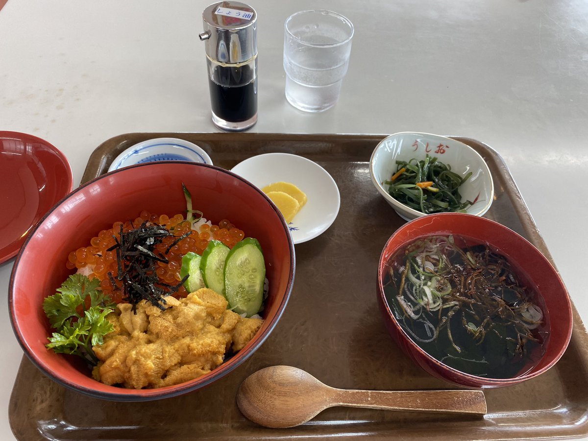 FnfnSyr2's tweet photo. 今年もレストハウスうしおで生ウニ丼食べられた😭🙏
週一で食べたい！うに！！！！
汁物もめっちゃ美味しい！！！！
昨今の諸々の影響で値上げ覚悟で来たけど、去年とたぶん同じ値段？で、お財布に優しい…🙏🙏🙏 https://t.co/VqO3LZ8LWI