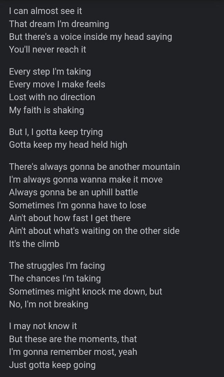 _winterfalls's tweet photo. @JamesB_65 The climb by Miley Cyrus, everytime i hear this song it always reminds me that no matter how dark and hard your life now always have a faith, don't give up and a brighter tomorrow will come. https://t.co/QQ96aDCa6k