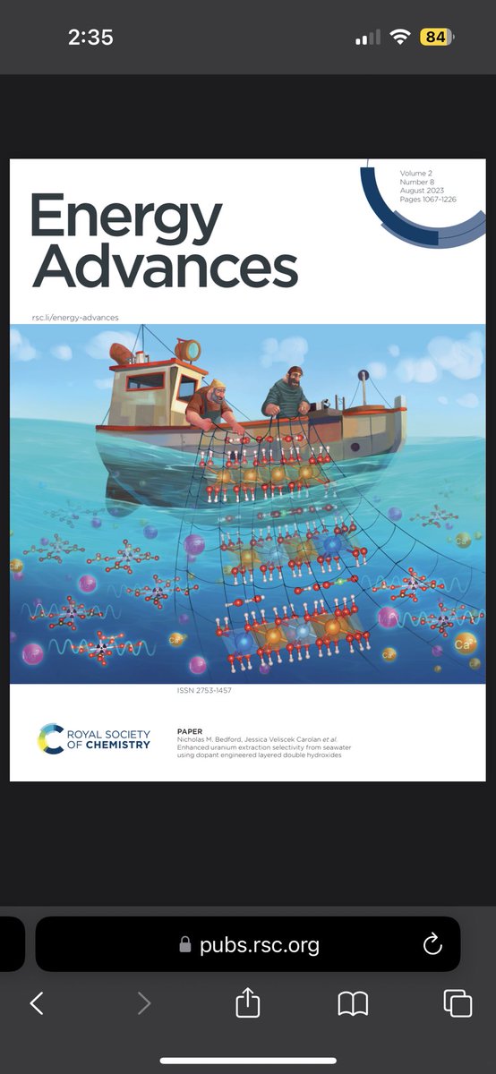 Whoo front cover! 💃🙌 love this cover art showing the layered double hydroxide materials we made to capture uranium from seawater ☢️🌊