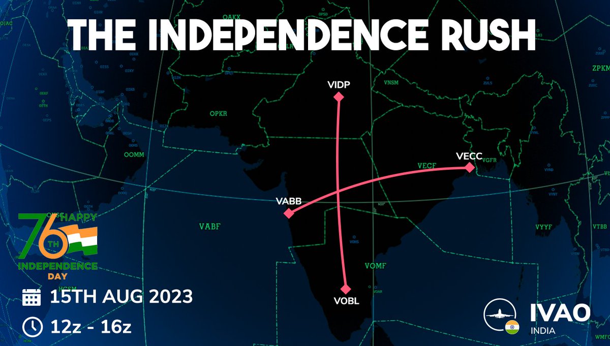 THE INDEPENDENCE RUSH

Join us for a groundbreaking aviation experience as all the 4 FIRS of India will be online. Prepare yourself for an unforgettable experience as we light up the Indian skies like never before.

For more info visit : in.forum.ivao.aero/index.php?topi…