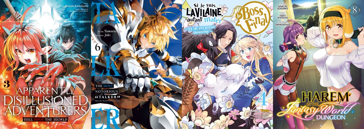 MeianFR's tweet photo. [ #SortiesMeian ]
Vous avez aussi pu retrouver les suites de vos sagas :
🗡️ Apparently, Disillusioned Adventurers Will Save the World • T3
🌪️ The Most Notorious Talker • T6
🌸 Si je suis la Vilaine, autant mater le Boss final • T4
💋 Harem in the Fantasy World Dungeon • T8 https://t.co/WyunWWsRJH