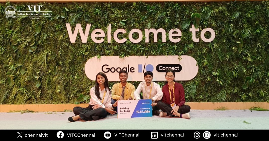 ChennaiVit's tweet photo. π₯ Team Cloud 404 of VIT Chennai secures 2nd place at Solving for India Hackathon! π At Google I/O Connect, Bengaluru, on June 28, 2023, they unveiled "Krishi Junction," a smart agri app, outshining 900 teams from 100 Indian colleges. #TeamCloud404 #SolvingForIndia #VITChennai https://t.co/TeGLLH5MqL