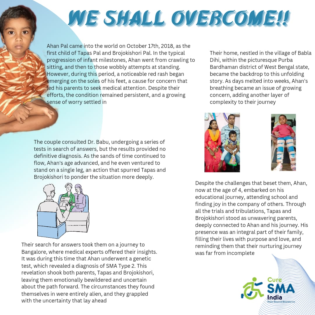curesmaindia's tweet photo. #SMAjourney : Follow the inspiring journey of Ahan Pal from West Bengal, who battled #SMA Type 2 with unwavering strength. From his first steps to his educational milestones, his parents Tapas and Brojokishori stood by his side. Let's raise #SMAawareness and join the #BattleAgainstSMA. 💪
