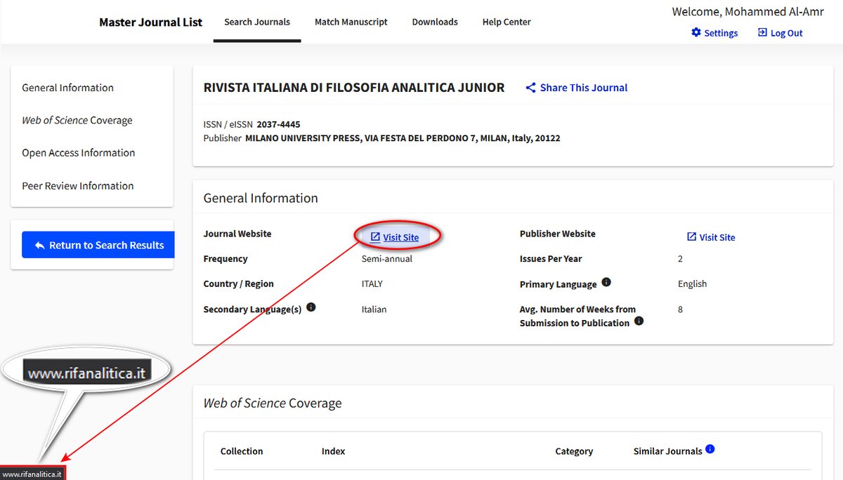 Another case of #HijackedJournals strikes @ClarivateAG 's Web of Science! Rivista Italiana di Filosofia Analitica Junior (ISSN: 2037-4445) has fallen victim to a clone version that has compromised its journal website in WoS MJL. This journal ceased publication in 2019.@Milano_UP