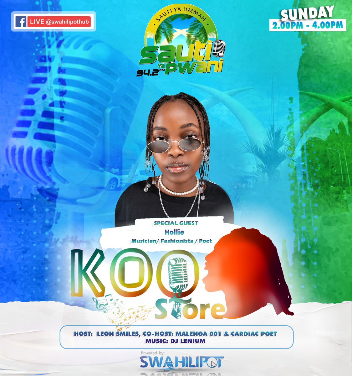 swahilipothub's tweet photo. Join us on #KooStore @sautiyapwani   Today from 2pm to 4pm as we host our special guest Hollie
Set alarm and get ready to join the conversation with your question.
Studio lines: 0732 942 942 / 0712 942 942
SMS line: 0769 228 281 https://t.co/v8EGIj05YA