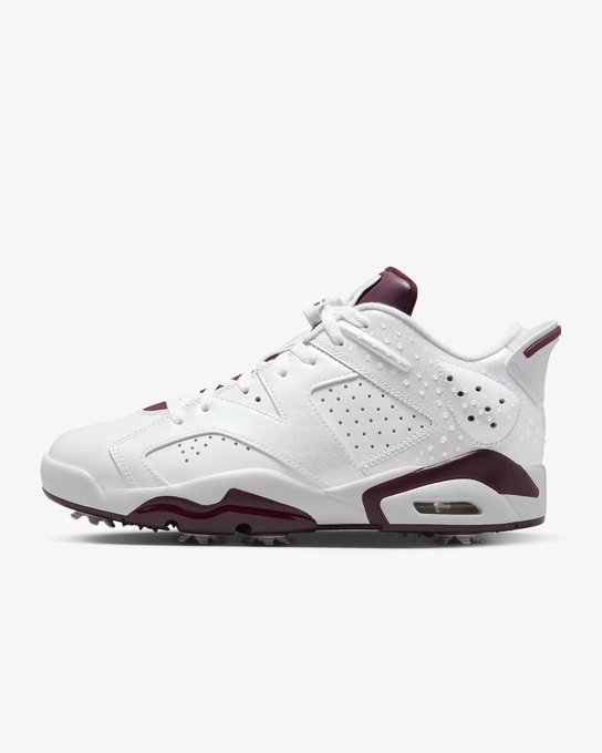 SOLELINKS's tweet photo. Ad: Jordan Retro 6 Golf NRG 'White/Bordeaux' on sale for $135.98 + FREE shipping, use code READY => https://t.co/WOlwiUL6YS https://t.co/wanwG16sPi