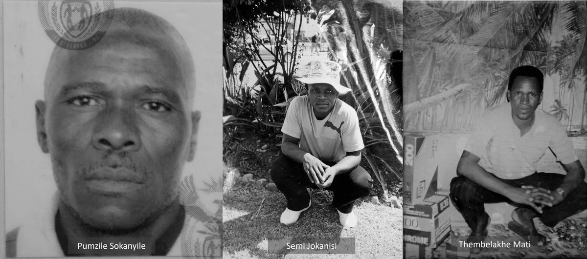 SERI_RightsSA's tweet photo. [MARIKANA] Today, 11 years ago, mineworkers Pumzile Sokhanyile, Semi Jokanisi, Thembelakhe Mati &amp; police officers Tsietsi Monene &amp; Sello Lepaauku were killed in #Marikana in a clash for which six officers are currently standing trial. We remember them today. 1/2 https://t.co/OnfDA541Ak
