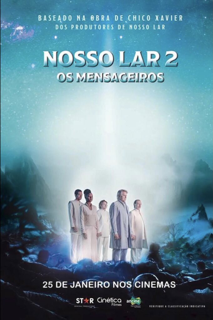 cerv_espirita's tweet photo. O filme Nosso Lar 2 será que exibido dia 25 de janeiro de 2024! Obra pautada no livro Os Mensageiros (FEB), ditada pelo Espírito André Luiz e psicografada por Chico Xavier.

Conta com produção da Cinética Filmes E Produções (Página Oficial), apoio da #FEB Cinema. https://t.co/F28vmOKO2N