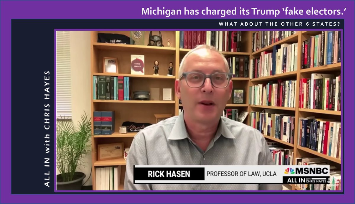 THEIALX's tweet image. Chris Hayes: "If the fake electors scheme is criminal in Michigan, possibly criminal in #Georgia, it seems to me it would stand to reason that it’s likely criminal in the other 5 states where #Republicans filed those #falsedocuments.”

youtu.be/9eYC6ORME0w