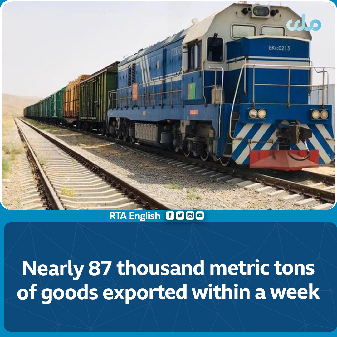 rtaenglish1's tweet photo. National Railway Authority says that 86 thousand and 951 metric tons of goods have been exported through #Hairatan, #Aqina and #Towrgondi ports within a week. https://t.co/XRGnY5Riek