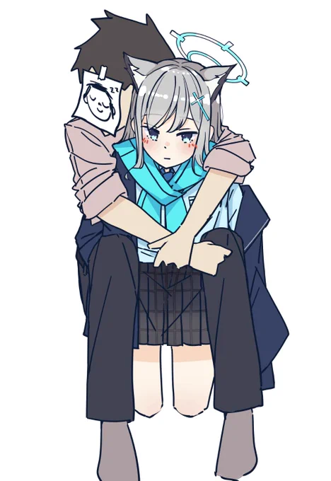 シロコにおぶわれて昼寝 #ブルアカ #ブルアカイラスト部