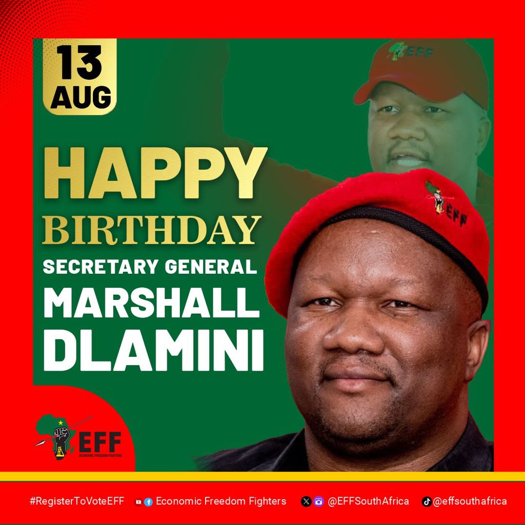 EFFSouthAfrica's tweet photo. Happy Birthday to our revolutionary, Secretary General Commissar, @DlaminiMarshall 

A committed Marxist, and a radical economic freedom fighter for the poor and the marginalised. 

Long live SG! https://t.co/sFFAJM5CU9