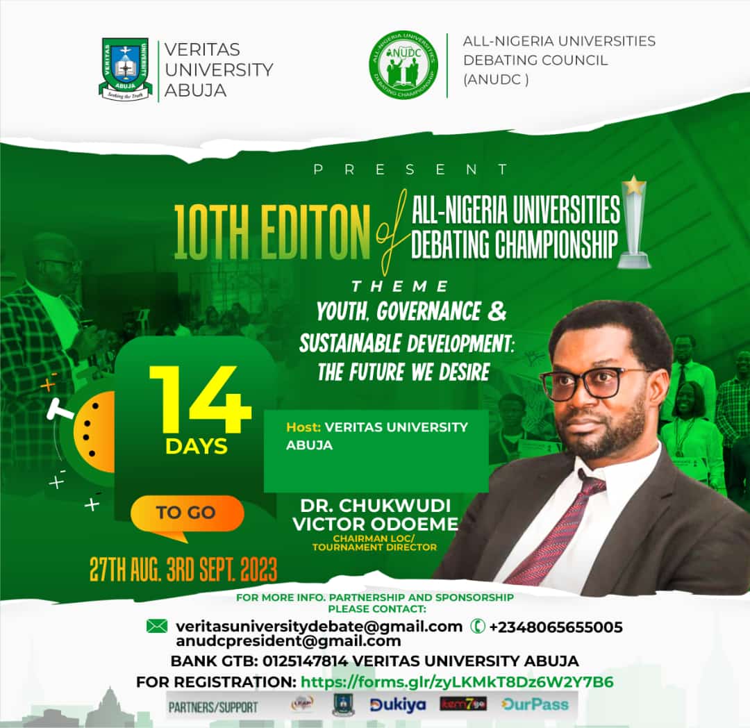 ANUDCouncil's tweet photo. Keep calm? the countdown is on!
It's 14 days left for the 10th Anniversary of the All-Nigeria Universities Debating Championship
@ANUDCMedia @woye1 @AU_YouthEnvoy @moniepointng @TECNOMobileNG @Ahmedmusa718 @UNILADNews @UnilorinNGR @NTANewsNow @NigeriaFMYS @PolicyShapers @gtbank https://t.co/sm8UwS6IqS
