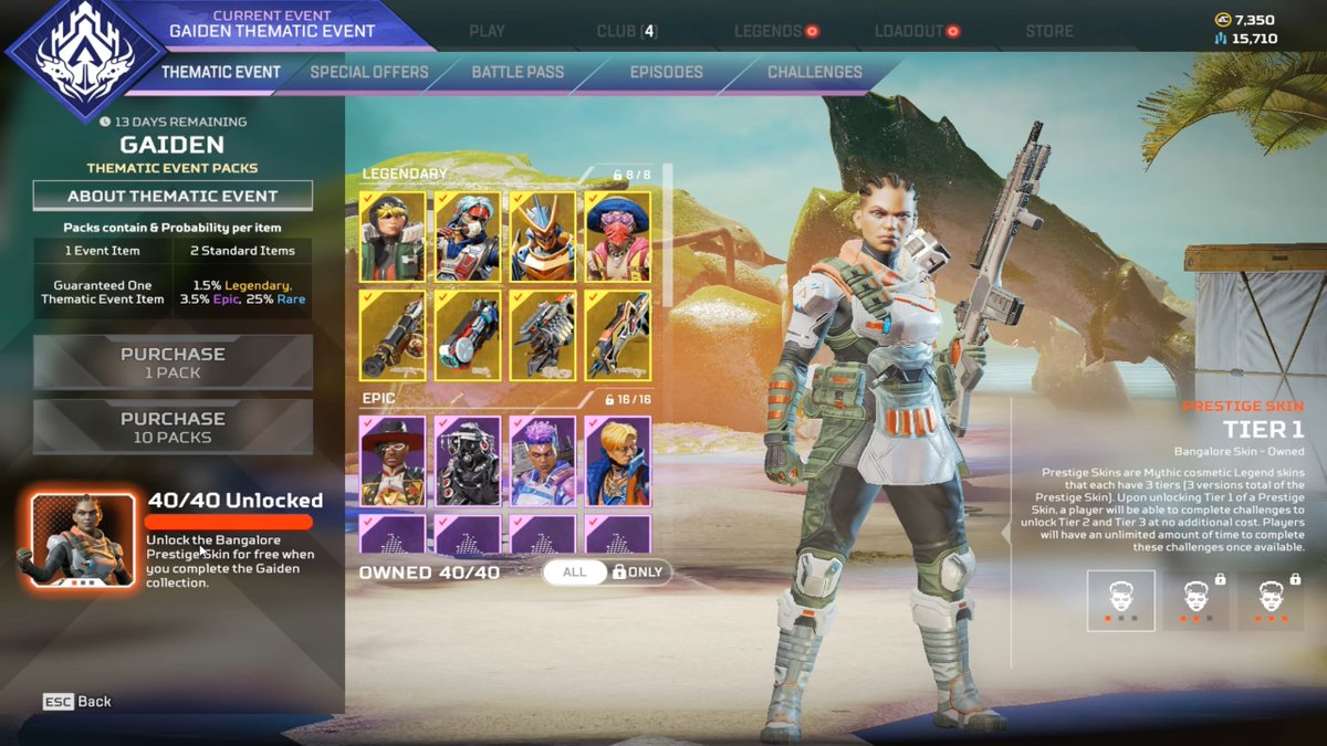 Would love to see Thematic Events return, we haven't seen one since S13

They added all the event cosmetics to the apex pack loot and allowed you to craft them after the event too