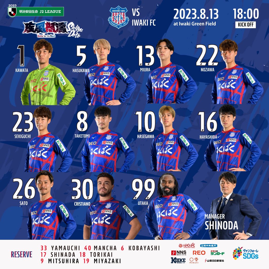 vfk_official's tweet photo. 8/13 #いわき甲府

◥◣ 𝑺𝑻𝑨𝑹𝑻𝑰𝑵𝑮 𝑿𝑰 ◢◤
━━━━━━━━━━━━━━━━━
#VitalFightingKnights 💙♥️
本日の #スターティングメンバー ⚽
━━━━━━━━━━━━━━━━━

#DAZN 📺でも応援を📣
https://t.co/jTbzvi4pwl

#vfk #疾風怒濤 https://t.co/K1sUpmWLjH