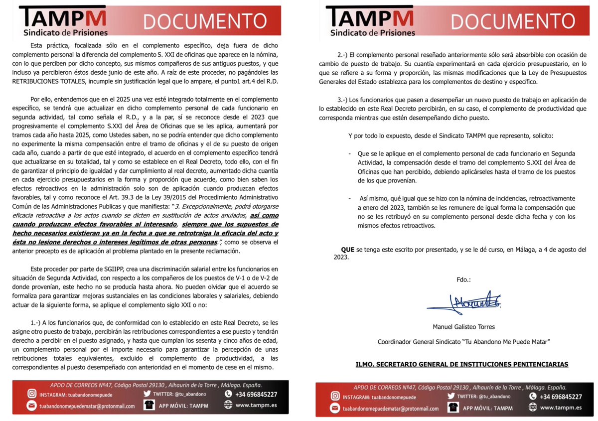 tu_abandono's tweet photo. 📃 #Nueva Queja ante @IIPPGob por la INJUSTICIA del Acuerdo “Siglo XXI”, esta vez hacia los compañeros de 2ª ACTIVIDAD

❌ La SGIP vulnera el RD 89/2001 (2 de Feb) discriminando a los funcionarios a cobrar como en Oficinas

👉🏼 OBJETIVO DESCARADO: Cargarse la 2ª Actividad‼️
#TAMPM https://t.co/d4RqN8L1wi