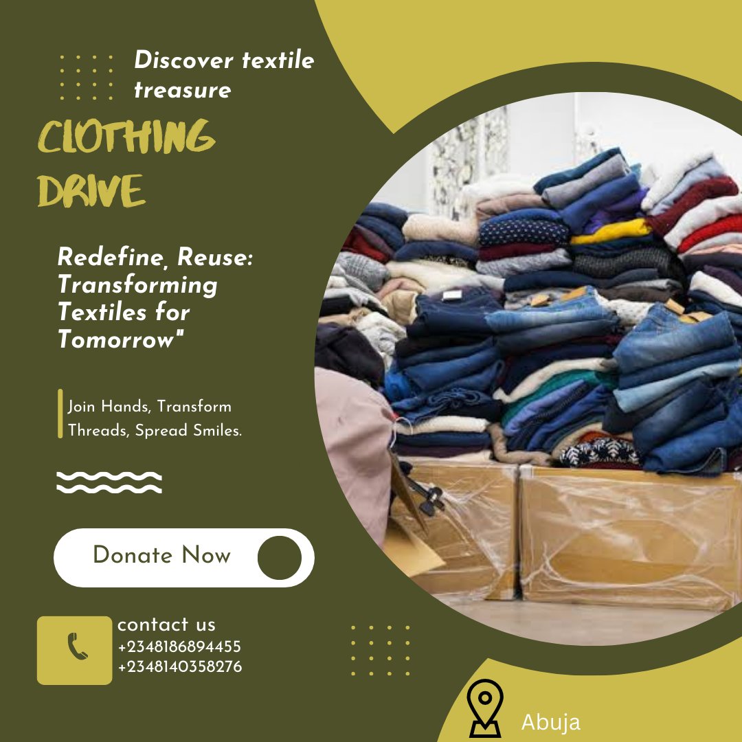 hameedah4455's tweet photo. 🌎 Fashion with a purpose! 🧵Donate your threads to our clothing drive and be a part of the style revolution that reduces textile waste. Let's dress up the planet responsibly! 🌿 #SustainableFashion #ThreadsOfChange" https://t.co/9NHdpyrJKL