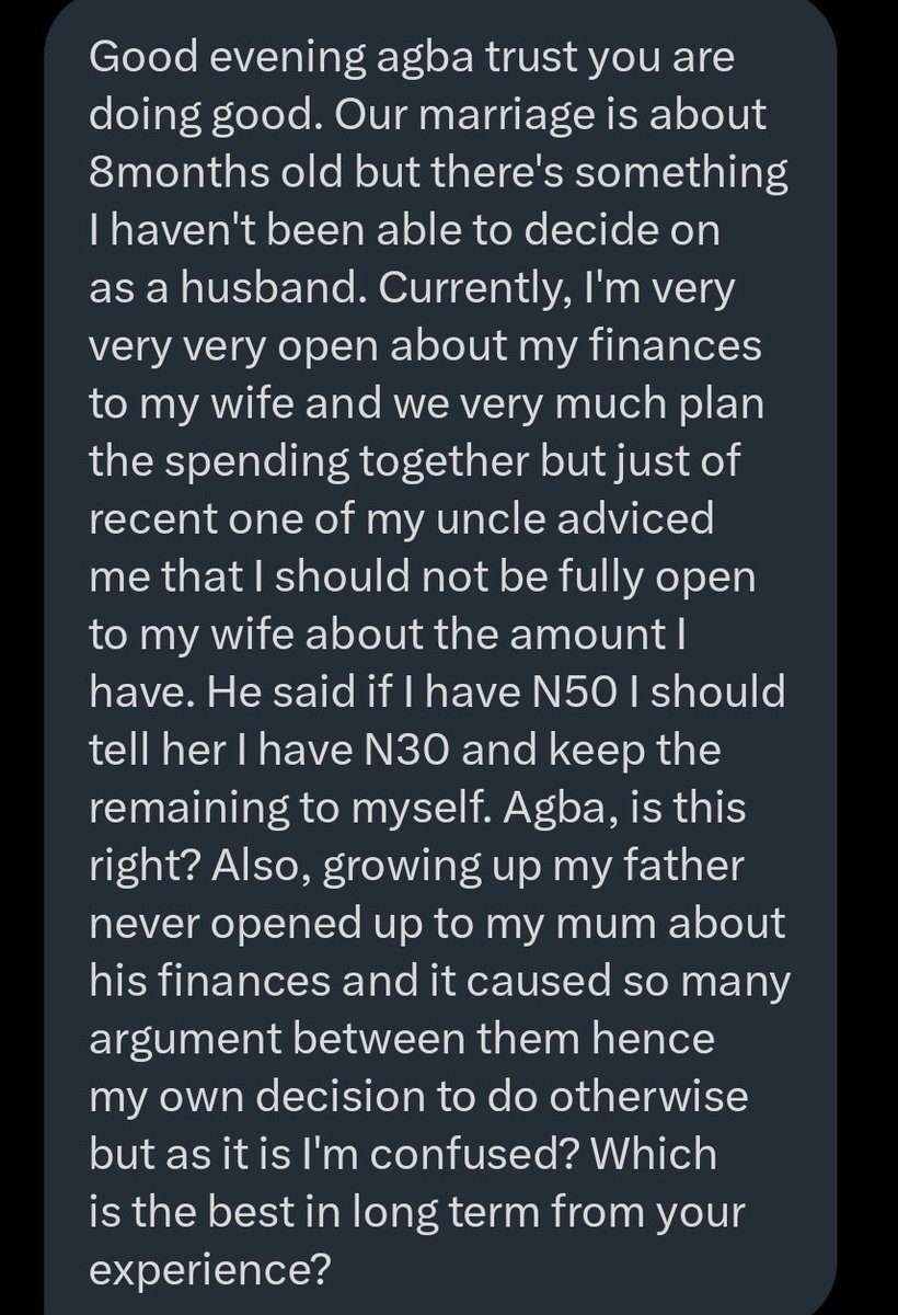 He's a premium member but since this was what we discussed last night, let me treat it here.

I'll use myself as an example.

When I started dating my wife, a few months into our relationship, we started cohabiting.

We cohabited till we graduated.

I learned transparency