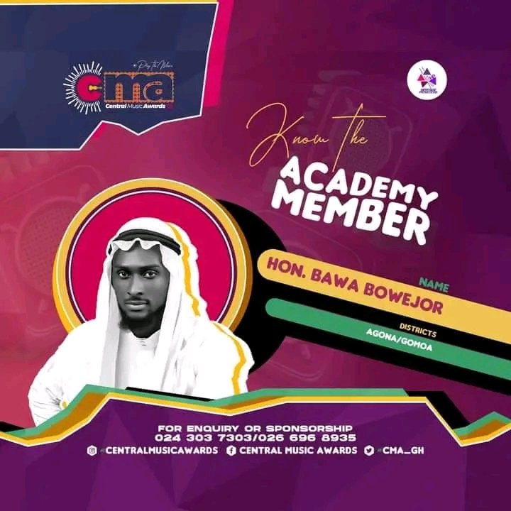 Renowned entertainment presenter, @BawaBowejor serves as our Academy Representative for the Agona and Gomoa districts. 

NB: nominations for the 12th Central Music Awards open on Monday, August 28th, 2023. 

The @CMA_Gh is powered by @heritagepromogh 

 #CMA23 #PlayTheMusic