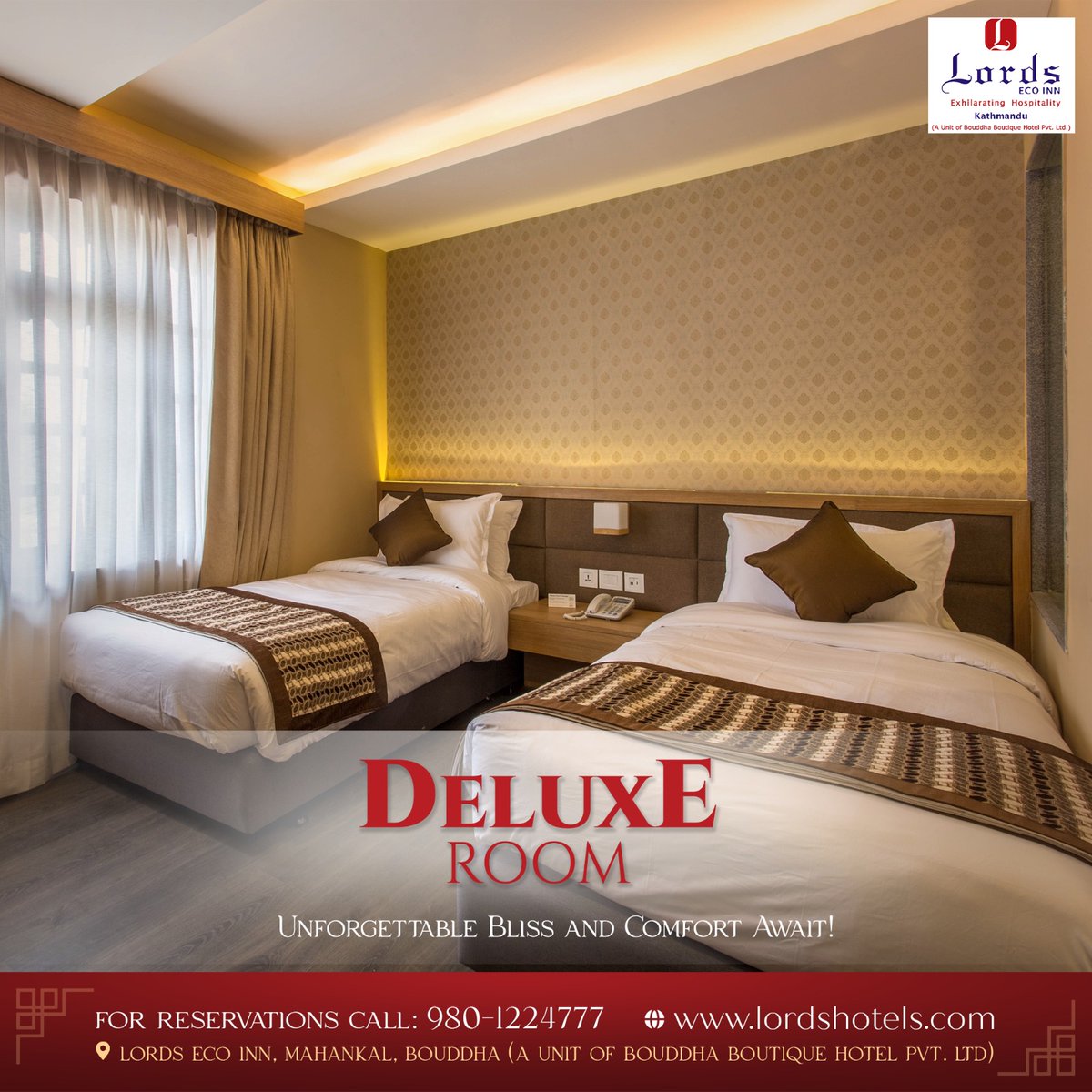 Unforgettable Bliss and Comfort Await! 

#DeluxeRoom #LuxuriousStay #ElegantAccommodation #LavishExperience #perfectdestination #comfortstay #leisurewithlords #lordsecoinnkathmandu #boudhanathstupa #BouddhaBoutiqueHotel #hotelsinkathmandu #hotelsinbouddha #limetree #bluecoriander