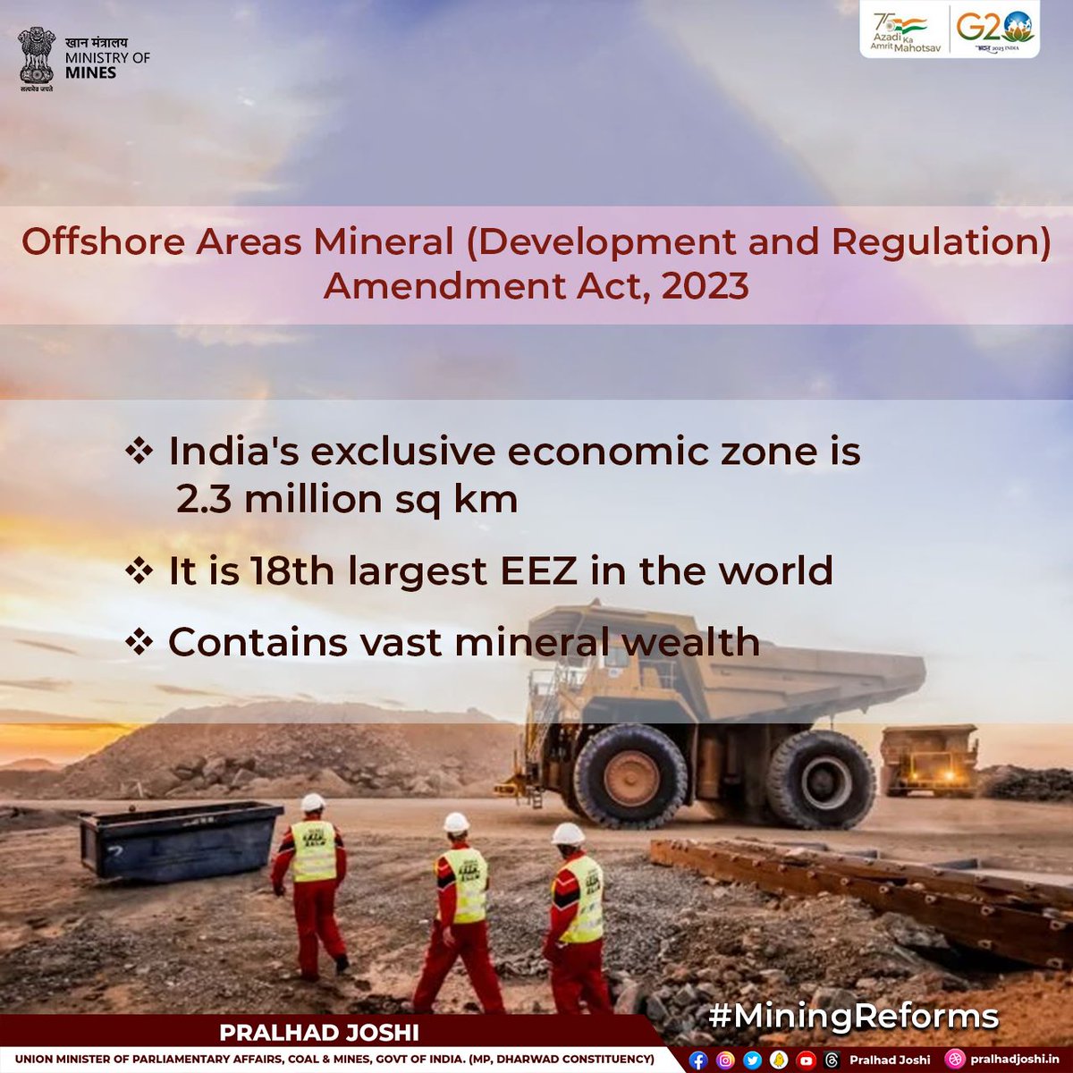 JoshiPralhad's tweet image. Thank you PM @narendramodi ji for approving establishment of a fair and transparent auction mechanism for mineral resources in the offshore areas. These vast mineral resources can now be tapped better. 
#MiningReforms #AatmaNirbharBharat