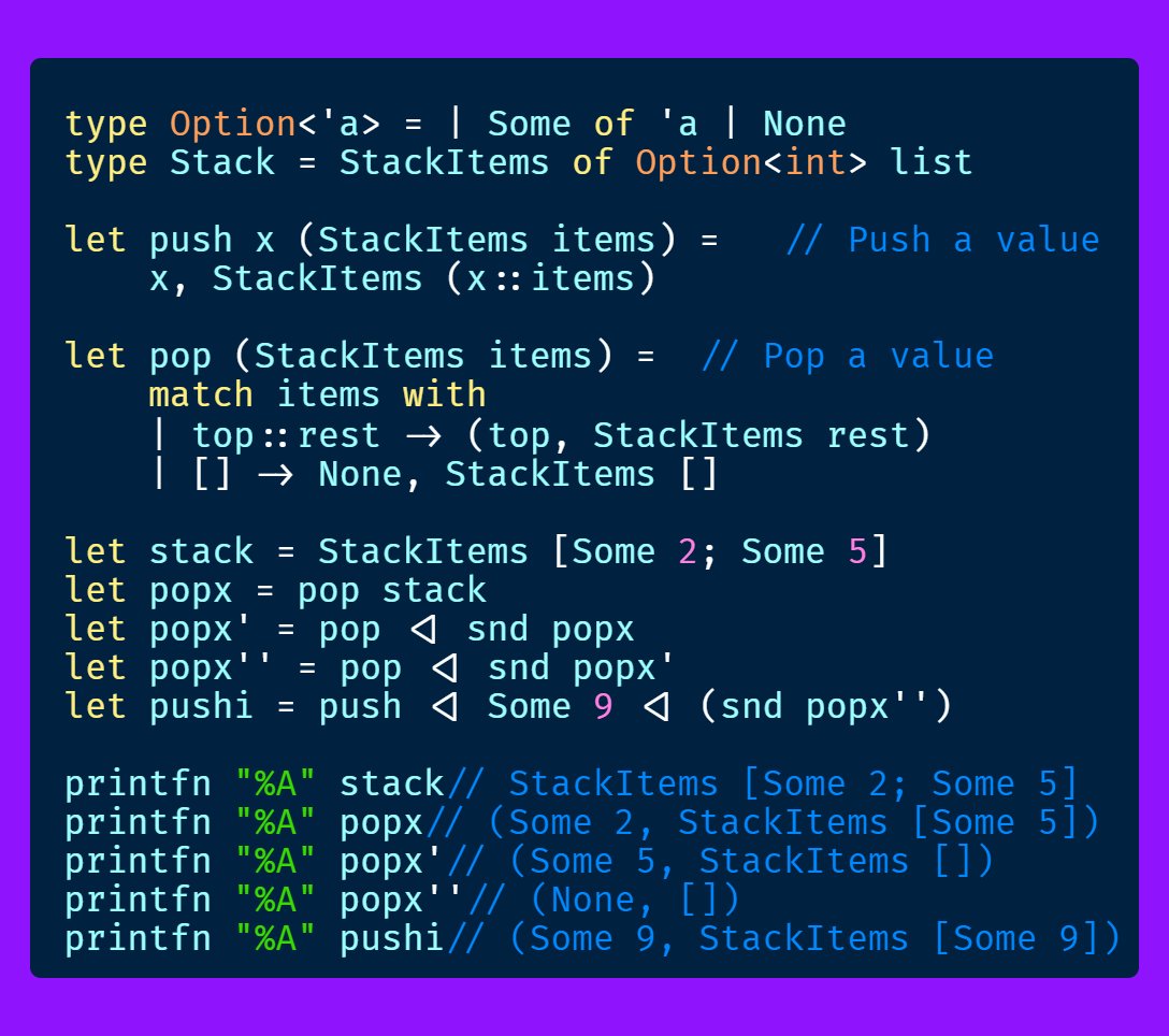 A hiring manager goes through a stack of resumes, takes half, and trash them. 
The colleague asks, "What are you doing?"
The manager responds, "I don't like hiring unlucky people."
#fsharp #some #none #boh #options #LIFO #LOL