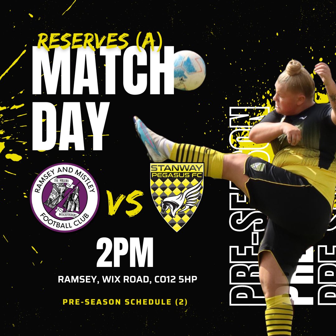 AFCPegasusWomen's tweet photo. 𝗥𝗲𝘀𝗲𝗿𝘃𝗲𝘀 | Match Day!⚽️

🆚Ramsey &amp; Mistley @RamseyLadies 
🗓️Sunday 13th August 
⏰2pm
📍Ramsey, Wix Road, Harwich, CO12 5HP
🏆Preseason Schedule (2)

#upthepeg #pegasuspathway 🟡⚫️ https://t.co/vCusxTSDv7