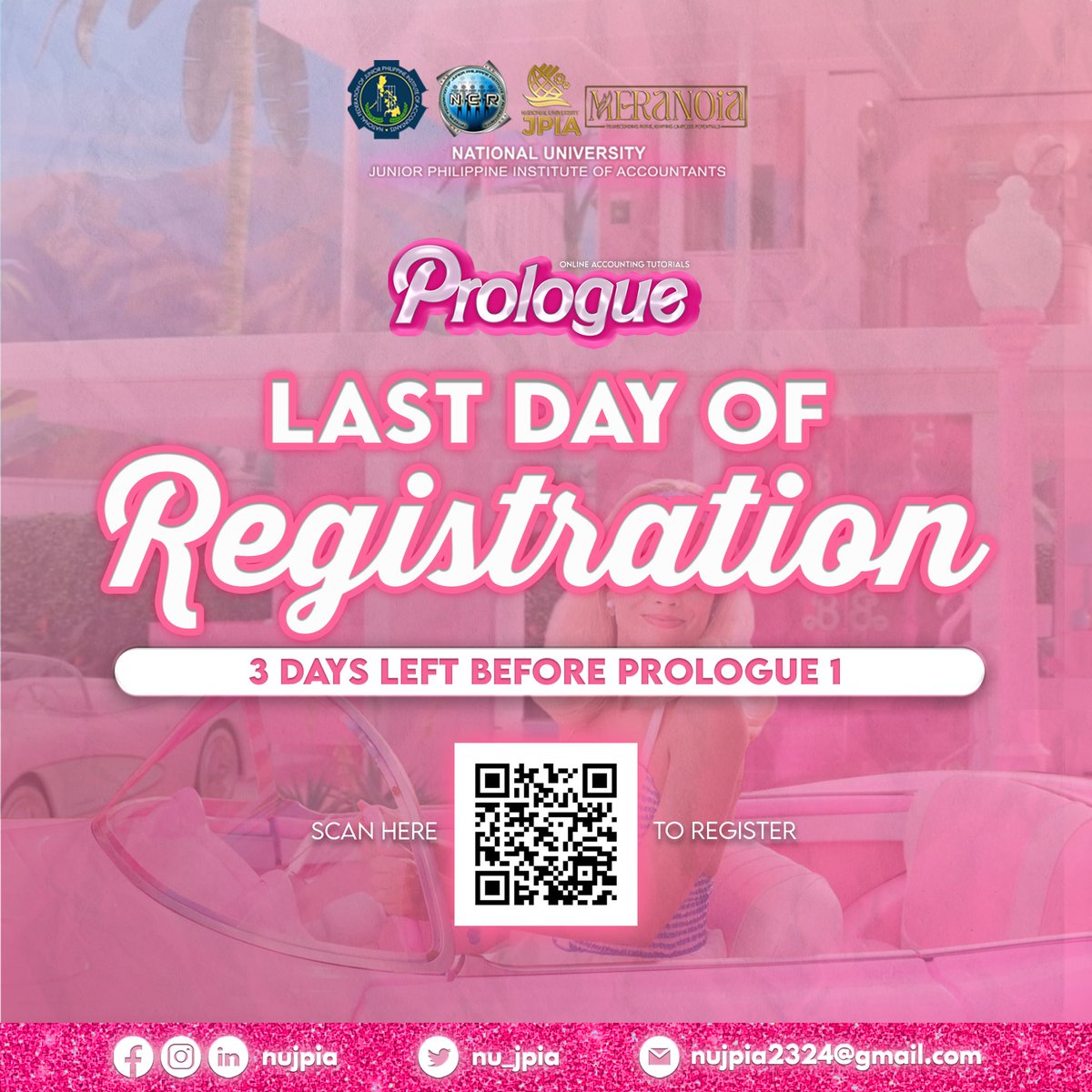 nu_jpia's tweet photo. Mark the date, as there are ONLY 3 DAYS TO GO before Prologue 1 Online Tutorials
If you haven't registered yet, you may register here: https://t.co/oVfZszODlJย
#Prologue1
#NUJPIA2324
#NUJPIAMeranoia
#TranscendingPathsIgnitingLimitlessPotentials https://t.co/AlSn9D7ZoJ
