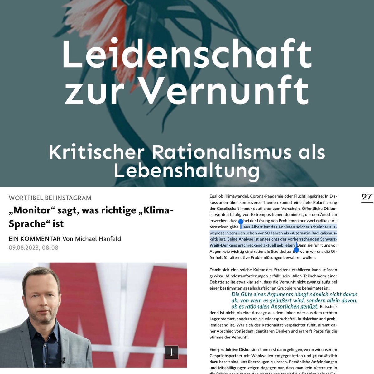 Das Kernproblem unserer Gesellschaft ist mE in dem Verlust der konstruktiven #Streitkultur und des offenen Diskurses zu sehen.

In den Diskussionen über Corona, #Klimawandel, Krieg, Umgang mit Geflüchteten usw. hat die Gesellschaft gezeigt, dass sie sich vom „Empöralismus“, wie