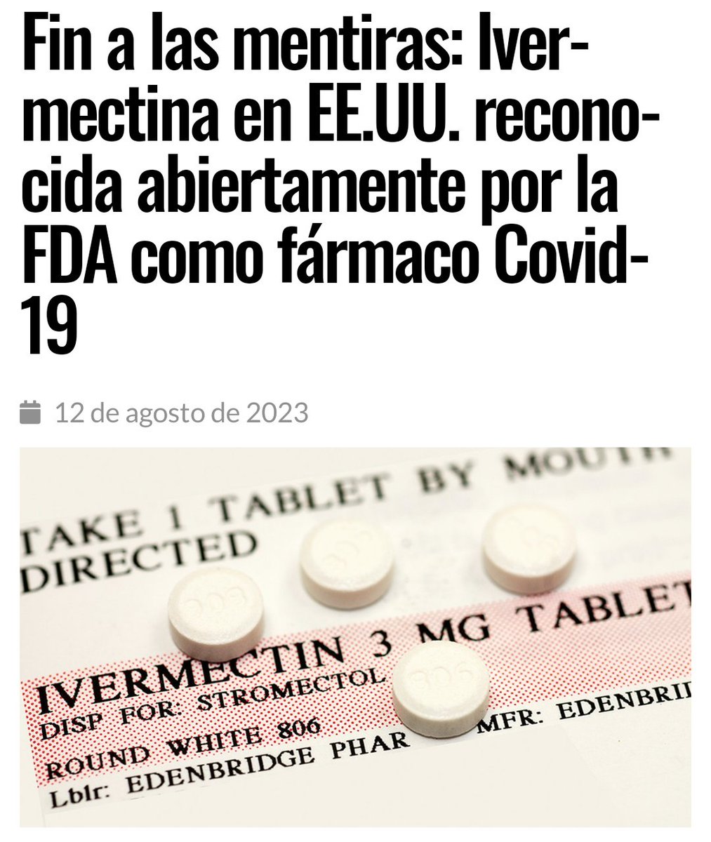 Inconforme75's tweet image. 🚨La FDA ha aprobado la Ivermectina como tratamiento del COVID!!! Un tratamiento barato e inocuo!
Otra vez teníamos razón! Han despilfarrado milles de millones en vacunas inútiles y peligrosas!🤡
report24.news/mainstream-sch…
