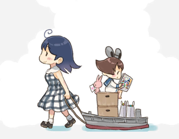 ushio (kancolle) ,yukikaze (kancolle) multiple girls dress 2girls brown hair ahoge long hair black hair  illustration images