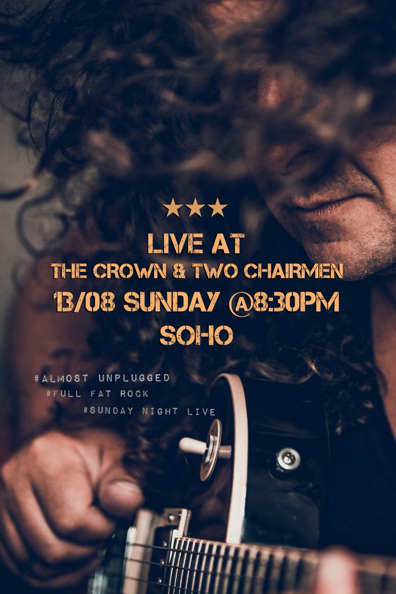 Live #tonight at @Crown2Chairmen 🎙Almost #unplugged #RockNRoll starts @ 8:30pm #SundayNightLive #londonlive #londonmusic #londongig #livetonight #londonsoho #rock #classicrock #bluesrock #liveevents #livemusic #londonmusic #londongig #musiclife #livemusiclondon #londongig
