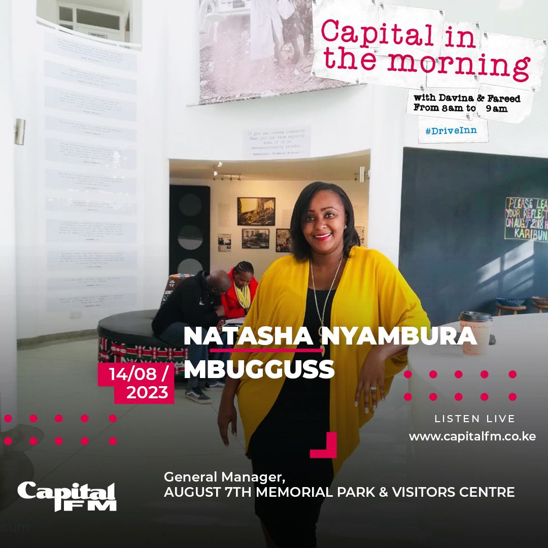 drumjamke's tweet photo. Introducing Natasha Nyambura Mbugguss General Manager Memorial Park live with Davine &amp; Fareed @CapitalFMKenya in the morning from 8am-9am
Date 14/08/2023

#7thAug
#Aug7thMemories
#Aug7thAt25 https://t.co/jTmgJJIj6r