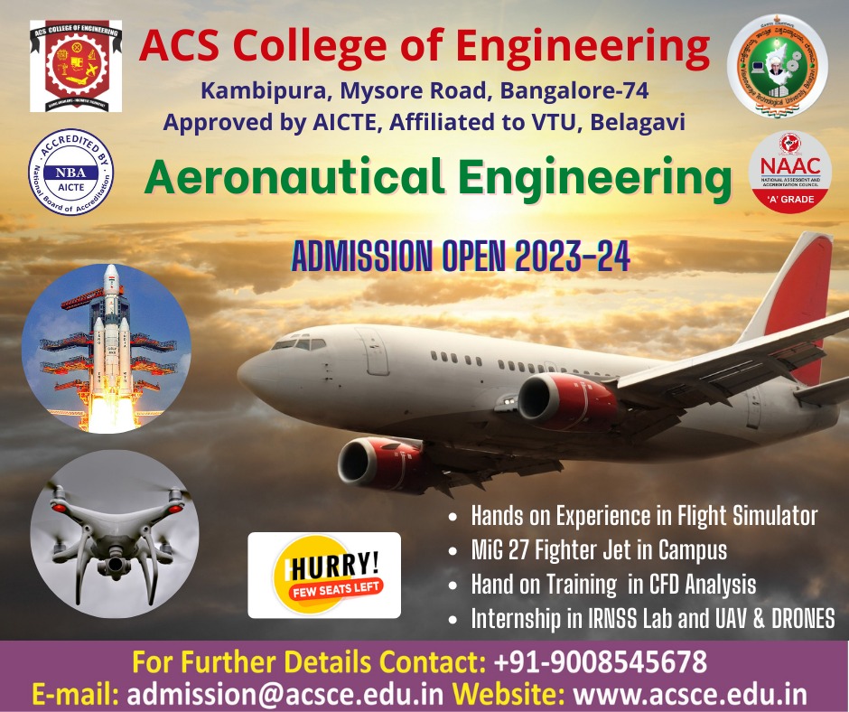 acscebangalore's tweet image. #Admissions_open2023_24
B.E and M.Tech Admissions 2023 ACS College of Engineering #ACSCE, a Premier Engineering College in Bangalore
* Specialized in Aerospace, #Aeronautical, and BioMedical Engineering Courses
Register now: acsce.edu.in/engineering-co…