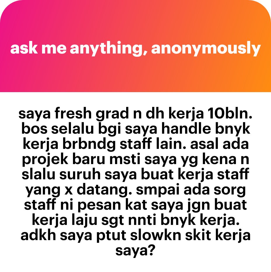 eddthinksdesign's tweet photo. Dalam bidang pekerjaan, ada term "Performance Punishment".

Maksudnya bila seseorang itu perform bagus, dia akan dapat lebih banyak tanggungjawab berbanding orang lain.

Ini boleh jadi bagus & buruk dalam masa yang sama.

Bagus: Boleh guna hal ni sebagai batu loncatan untuk minta naik gaji / pangkat.

Buruk: Ada kemungkinan akan burnout & tak gembira dengan kerja bila terlalu lama 'dipergunakan'.

Anon ada 3 pilihan.

1. Buat yang terbaik dalam setiap tugas. Rekod setiap accomplishments. Cukup setahun, use the record you've gathered to ask for more $$$.

2. Learn to say NO to your boss.

3. Buat macam nombor 1, simpan rekod, dan cari company lain yang boleh beri gaji lebih baik.