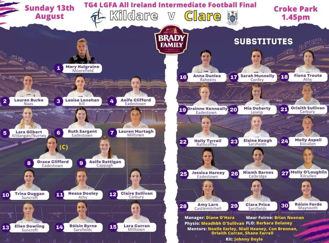 Kildare GAA would like to wish the very best of luck to <a href="/KildareLGFA1/">Kildare LGFA</a> in the All Ireland Final v Clare, in Croke Park today at 1.45pm. 
The whole County is behind you 🏳️🏳️