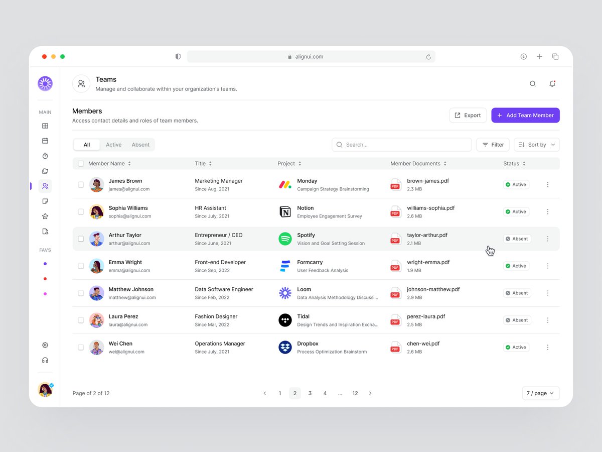 We've done it, and now we've perfected it 👌🏻💖

Let's closely examine the HR Management Table. We offer a wide range of cell options including Avatar, Company, File, and more 😍⚡️

w / <a href="/alignui/">AlignUI Design System</a>
